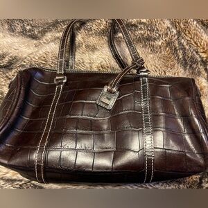 Dooney and Bourke Brown Croc Embossed Leather Barrel Bag Used